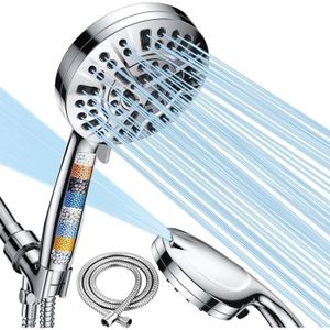 Kit de robinet de douche à poignée unique horizontale chromée à économie d' eau avec pommeau de douche, tuyau et support