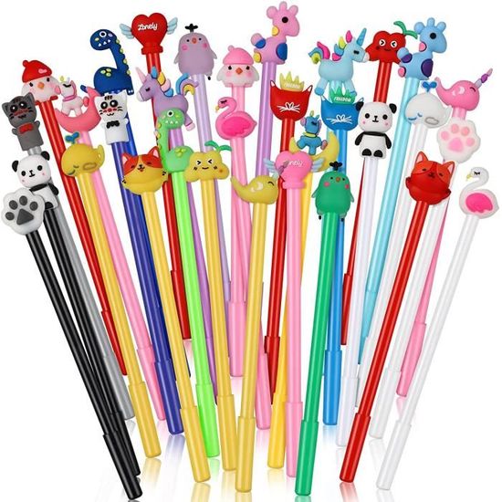 Lot De 12 Stylos Gel Effaçables Animaux - Bicolores (rose/bleu), 0,7 Mm, Gomme Intégrée, Pour école, Bureau, Cadeau Enfant