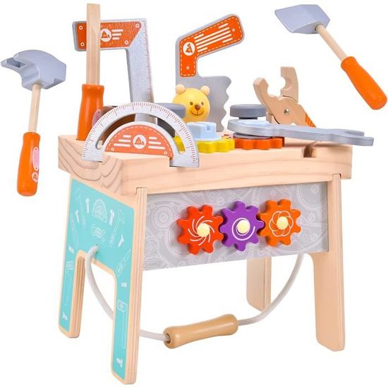 Établi Bois Enfants Avec Ceinture à Outils - Jouet Construction, Développe Motricité