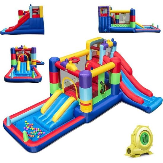 DREAMADE Château Gonflable 5en1 avec Toboggan, Piscine, Espace de