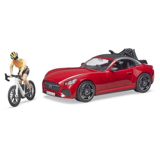 Véhicule BRUDER Roadster avec porte-vélos et cycliste pour enfant garçon - Rouge