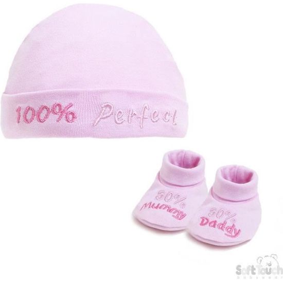 Ensemble de naissance bonnet et chaussons pour bébé fille rose layette