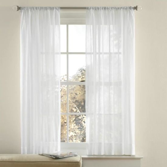 Rideaux Voilage 2 Panneaux Pour Porte Française | Semi-Transparent Gris | 64x183 Cm | Passe Tringle Haut Et Bas | Filtre Lumière