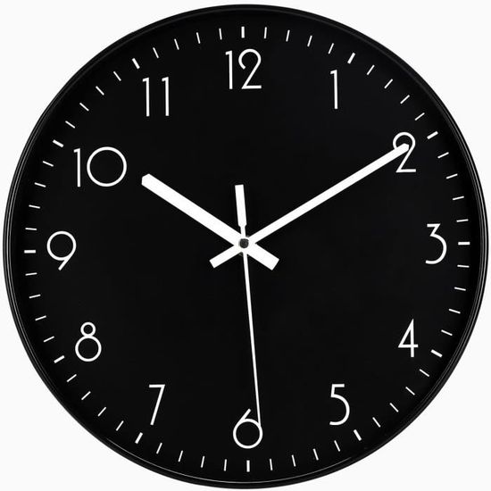Horloge Murale, 30CM  12 Pouces  Moderne Horloge Murale Silencieuse Blanc Caractere Noir 96902945