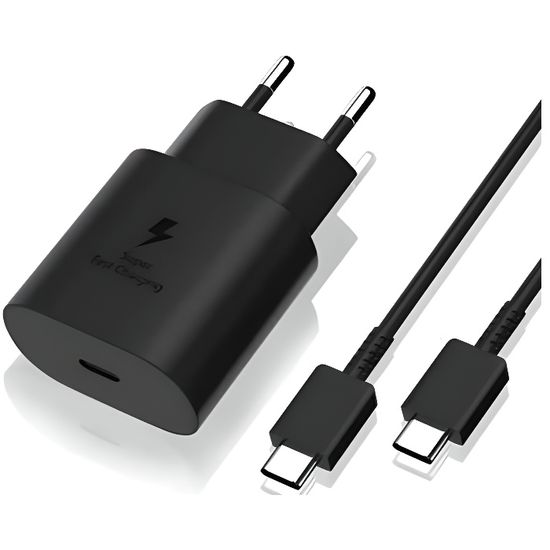 Chargeur Rapide 25W Noir USB-C Compatible avec Samsung Galaxy M13 M23 5G  M32 M33 5G M52 5G
