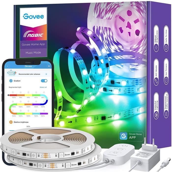 Lights 100 Ft Govee RGBIC Ruban LED Avec Couvercles, 10M Profilé LED Intelligentes Fonctionnent Avec Alexa Et Google Assistant, Sync Avec Rythme De Musique, Coupable Bande Pour Chambre à Coucher, Lignes De