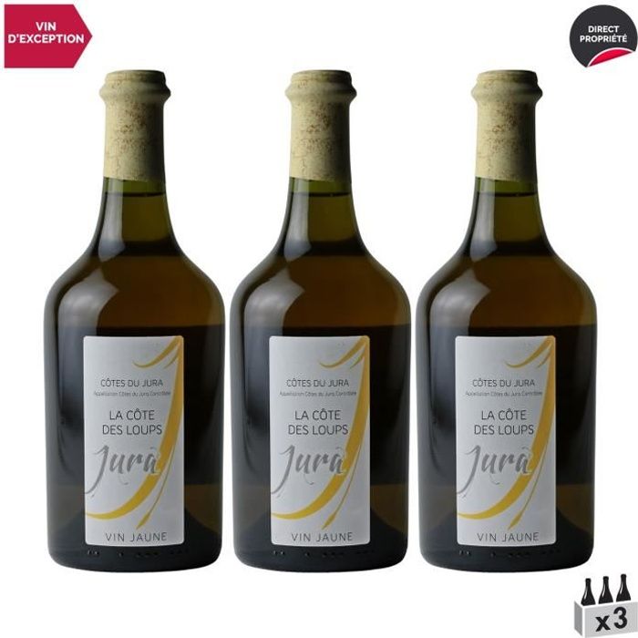 Côtes du Jura Vin Jaune Blanc 2011 - Lot de 3x62cl - La Côte des Loups - Vin AOC Blanc du Jura - Cépage Savagnin