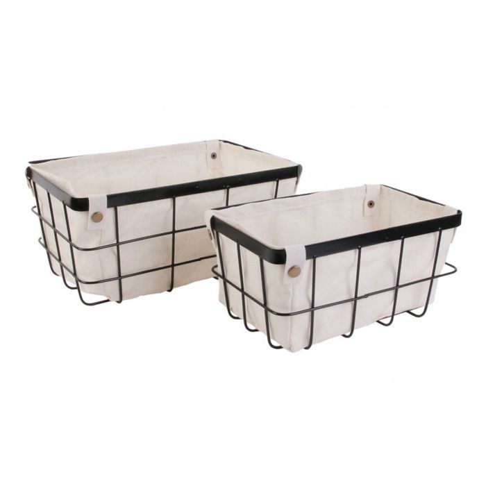 Boîtes & petits rangements - Lot de 2 paniers en métal filaire et doublure tissu - 30x20cm et 25x15cm 14,5 cm Beige