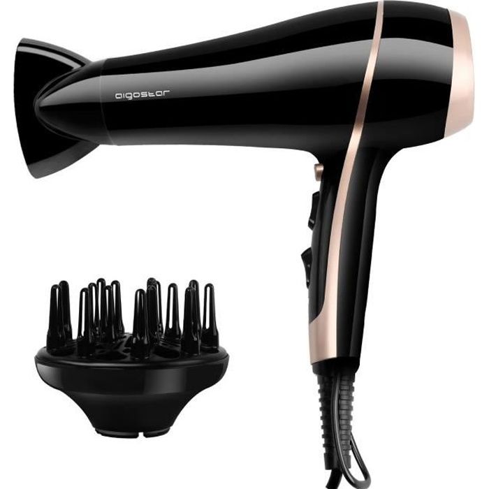 Aigostar Lora - Sèche-cheveux ionique professionnel avec diffuseur et concentrateur. 2400 W. Option air froid. Design exclusif.