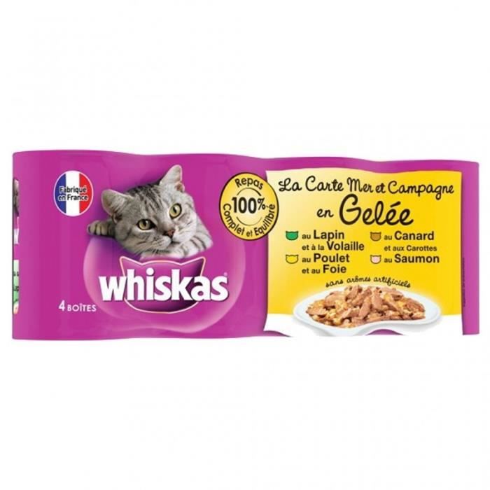 Whiskas Boîtes pour Chat La Carte Mer et Campagne en Gelée par 4 (lot de 2 soit 8 boîtes)