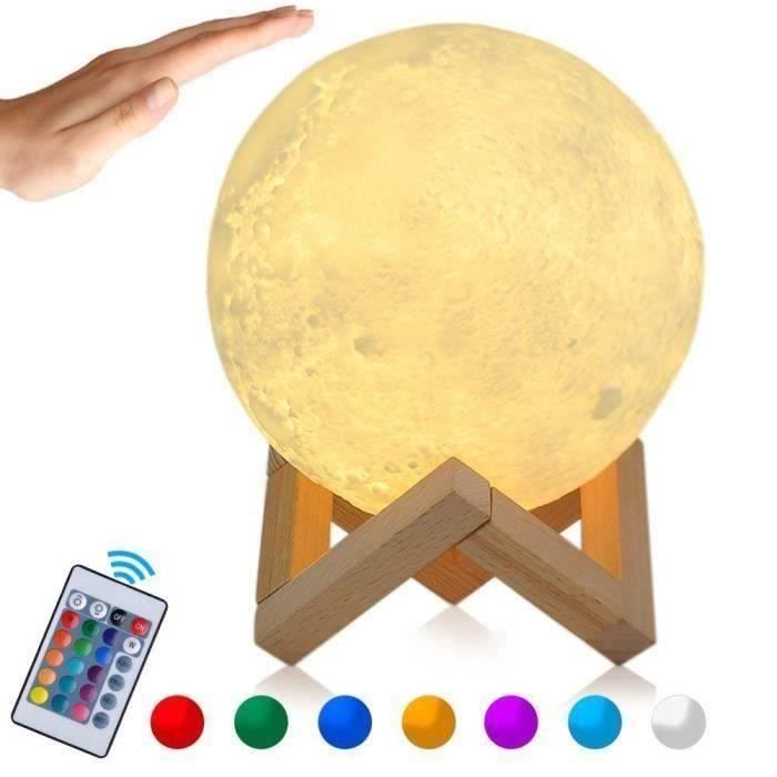 Lampe Lune 3D, 16-couleurs, Veilleuse LED Lampe Lune 20CM avec Télécommande ,USB Rechargeable,Idéal comme une Cadeau de Enfant(20cm