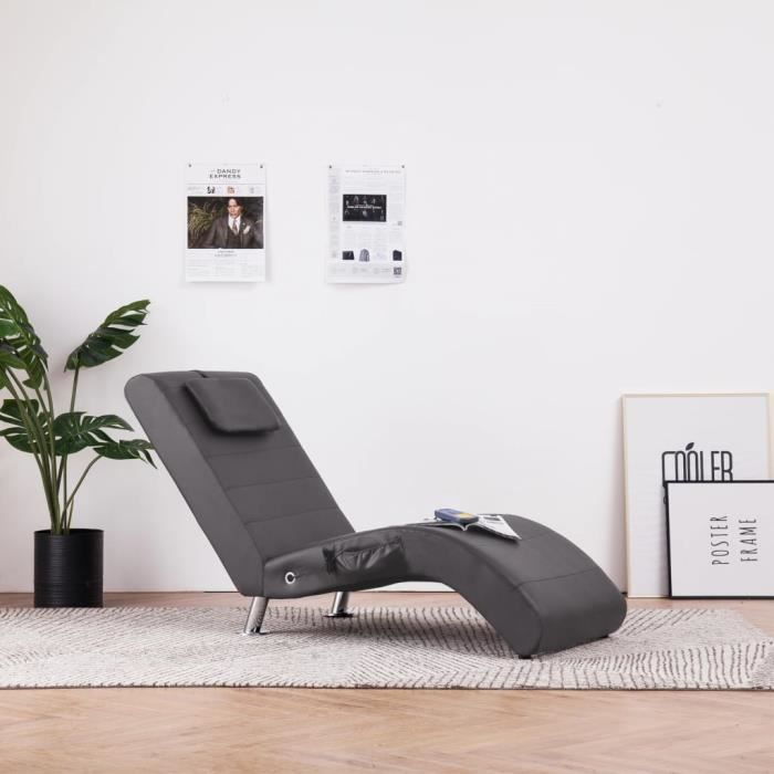 Soldes ®7471Chaise longue de massage Chaise de Relaxation Ergonomique - Fauteuil de massage MÉRIDIENNE avec oreiller Gris Similicuir