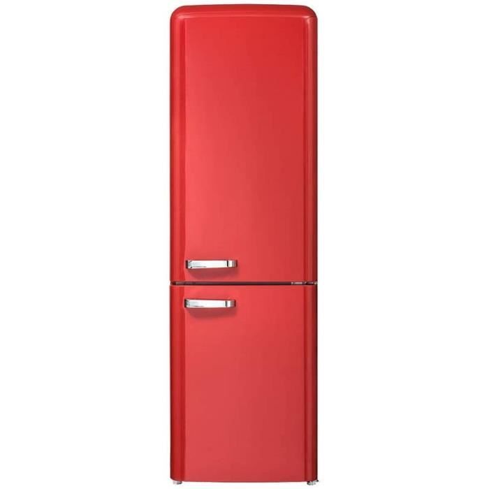 CHiQ Rétro réfrigérateur congélateur bas FBM250NE2R1 250L (180 + 70) Froid ventilé, No Frost, rouge, portes réversibles, A++, 42 db,