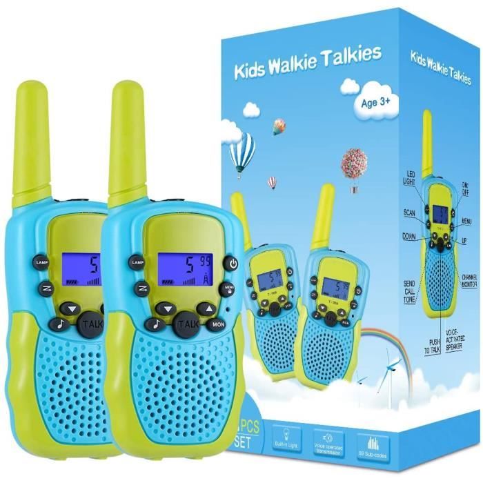 Jouet Garcon 3-12 Ans, Talkies Walkies Enfants Radio à 2 Voies avec 8 Canaux, Lampe de Poche LCD Rétro-éclairée, Gamme de 3 Miles po