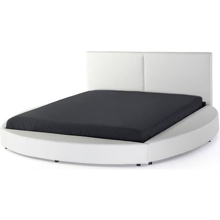 Lit design en cuir - lit rond 180x200 cm - blanc - sommier inclus - Laval