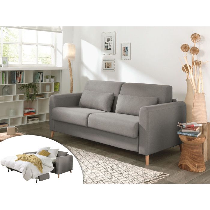 Timo - Canapé 3 places convertible - ouverture express - couchage quotidien - Scandinave Couleur - Gris clair