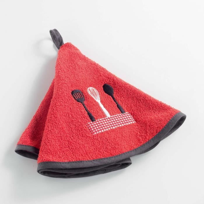 CDaffaires Essuie-main rond (0) 60 cm eponge brodee spatula Rouge