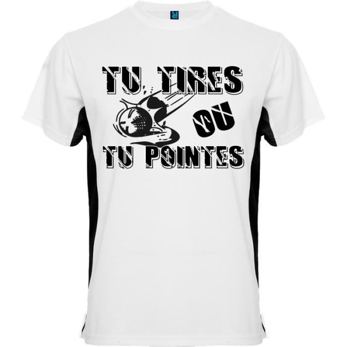 TEE SHIRT BICOLOR DU BOULEUR -TU TIRES OU TU POINTES- - T-SHIRT NOIR ET BLANC MIXTE THEME PETANQUE DU S AU XXL