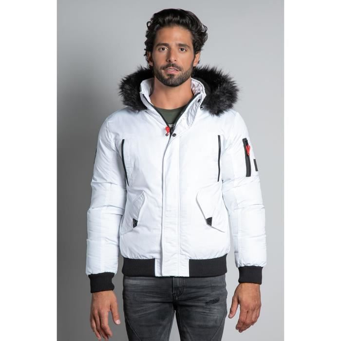 DEELUXE Parka courte à capuche et fourrure SHARK White