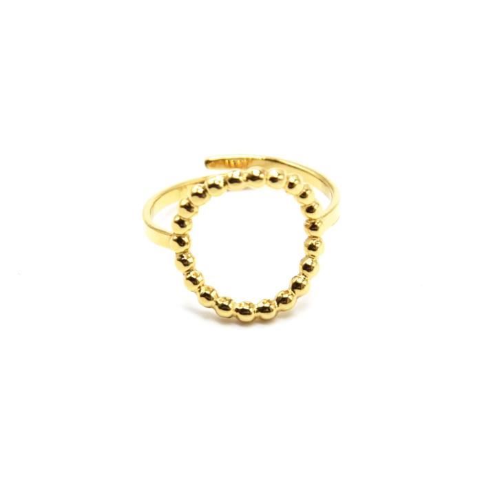 BG921F - Bague Réglable avec Cercle Contour Points Acier Doré