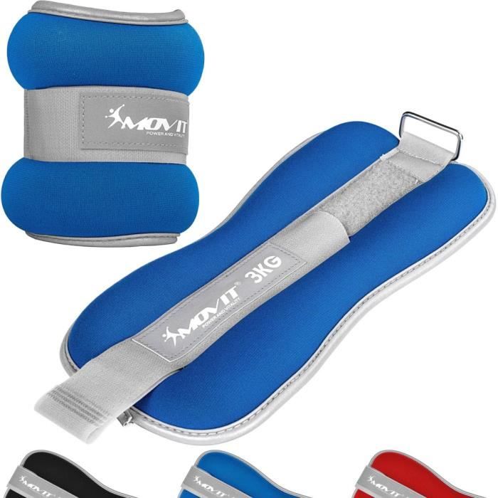 MOVIT Bandes lestées pour poignets 2x3kg, néoprène avec tissu éponge bleu