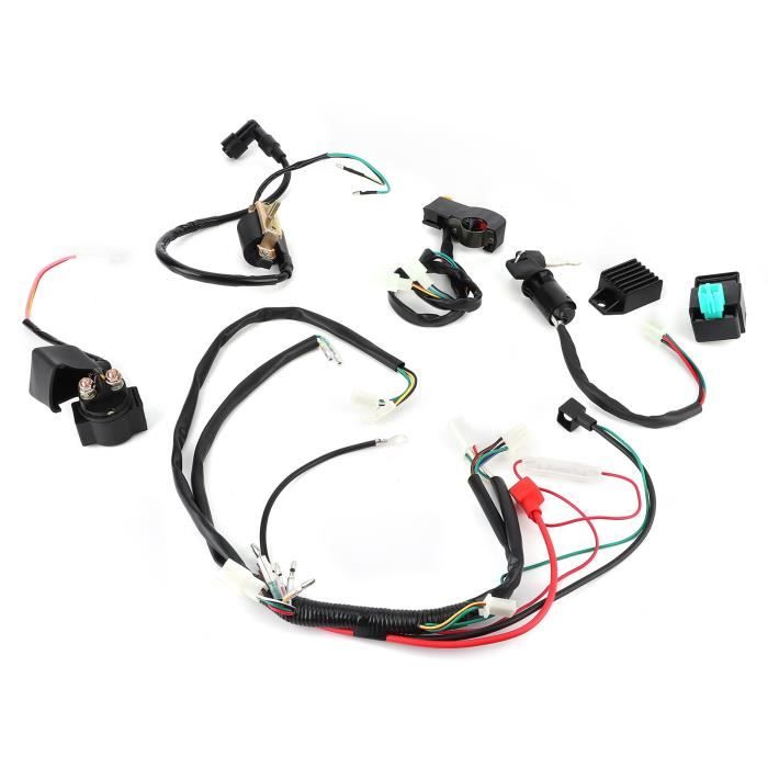 Qiilu Unité CDI Kit de Faisceau de Câbles du Moteur à Démarrage Électrique pour 50cc 110cc 125cc Moto Cross PIT Quad ATV