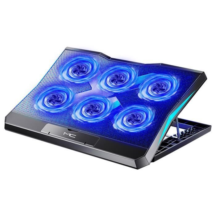 Refroidisseur PC pour Ordinateur Portable, Hauteur Réglage, 6 Ventilateurs Silencieux, équipé de 2 Ports USB, Refroidissement rapide