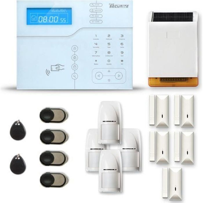 Alarme maison sans fil SHB V2 4 à 5 pièces mouvement + intrusion + sirène extérieure solaire - Avec GSM