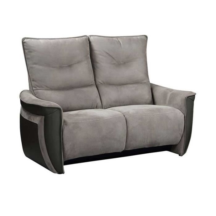 Canapé 2 places Relax Electrique Cuir/Tissu gris - ZEALAND - L 151 x l 90 x H 109