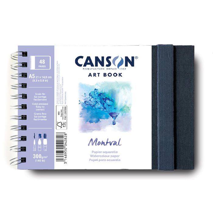 Canson - C31200L003 - Art Book - Carnet spirale 48 pages - Papier aquarelle - Grain fin - 21 x 14,8 cm - 300g/m - Blanc