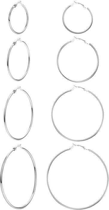 Boucles D'oreilles Créoles Grands Anneaux Argentés 5,5 Cm - Occasion En Parfait état