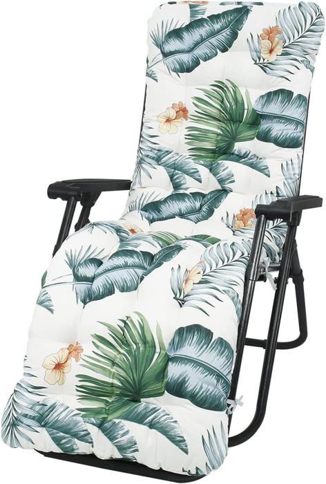 Coussin de Chaise Longue épaissir Bain de Soleil Coussin Transat Jardin intérieur extérieur Antidérapante Avec boucle 170*53*8cm