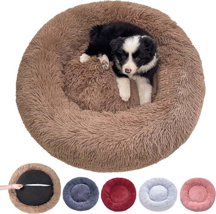 Panier Pour Chien/cat 50 Cm Diamètre – Coussin Doux Imitation Fourrure, Lavable, Antidérapant – Gris Tourterelle