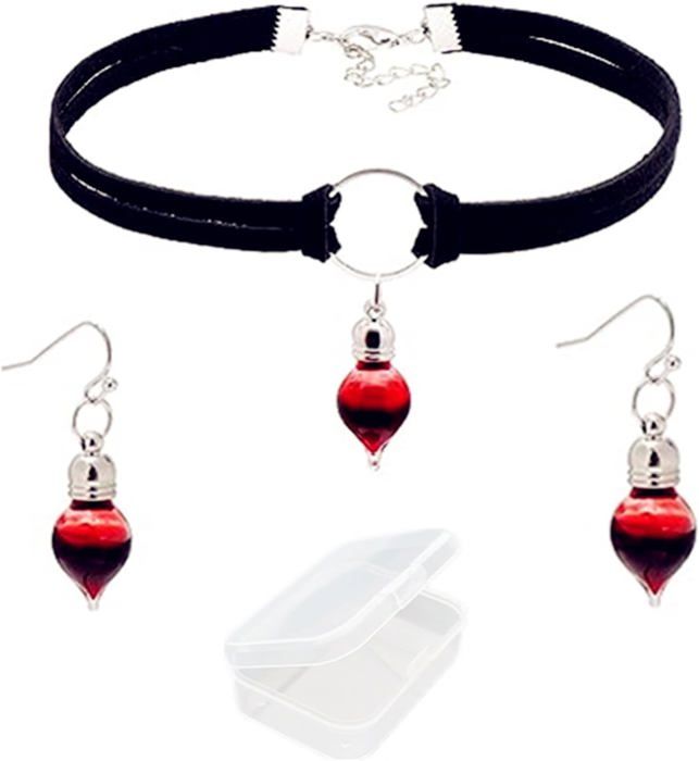 XHBTS Ensemble de bijoux fantaisie en forme de goutte de sang avec boucles d'oreilles et collier