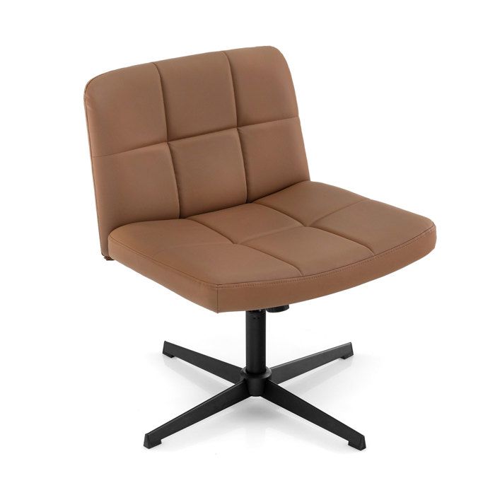 COSTWAY Chaise de Bureau Rembourrée en Cuir PU Pivotante Sans Accoudoirs Réglable en Hauteur 45-58 cm Sans Roulettes Marron