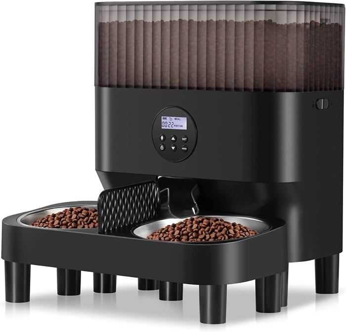 Comparer les prix de Sailvono Distributeur Croquettes Chat Automatique Pour Deux Chats,5L Distributeur De Croquettes 2 Gamelles Pour Chien Chat,Program