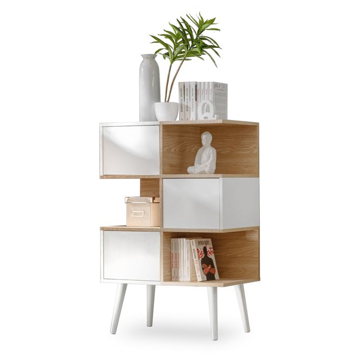 Armoire Bufet pour Salon komodee FORIO - 6 compartiments - Blanc - Chene -70 x 35 x 102 cm Armoire Bufet pour Salon komodee FORIO - 6 compartiments - Blanc - Chene -70 x 35 x 102 cm
