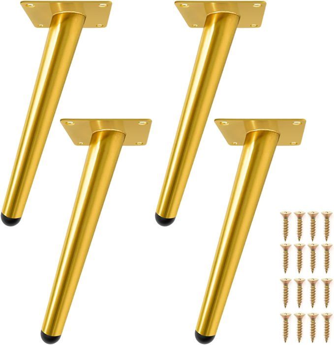 4 Pcs 20cm Pieds de Meubles Pied de Table Doré Incliné en Métal Durable Jambe de Table Pieds de Canapé pour Remplacer ou Ajuster
