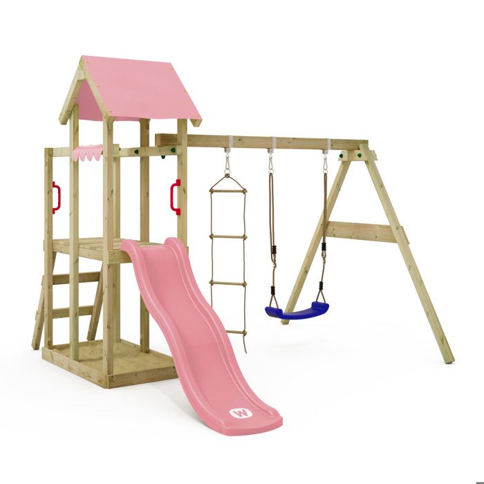 Toboggan pour enfant 4 en 1, toboggan pour l'extérieur et l'intérieur - Aire de jeux avec escalier, balançoire, toboggan et support de basket-ball pour enfants de 1 à 6 ans, sûr et stable (rose, 140 x