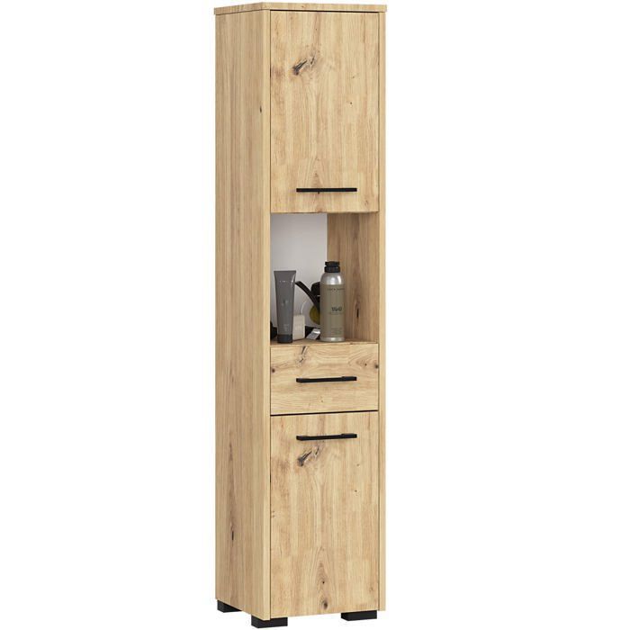 Colonne salle de bains AKORD FIN Chêne Artisan 30 cm 2 portes 1 tiroir façade Chêne Artisan 5 étagères 30x30x140 cm