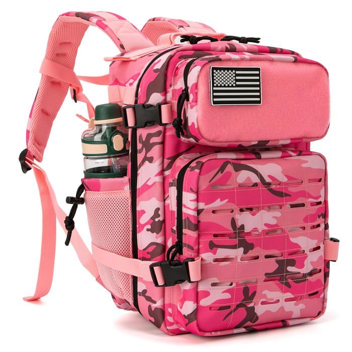 Sac à dos Tactique Militaire - Maavoki - 25L - Polyvalent Imperméable MOLLE - Rose Camouflage