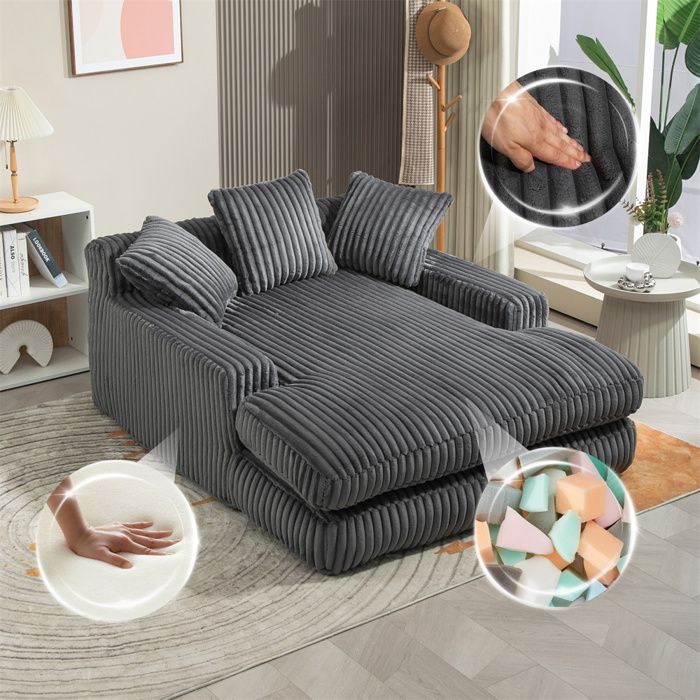 DRIPEX Canapé-lit moderne en velours côtelé avec 3 coussins moelleuxCanapé ParesseuxGris125×155×63cm