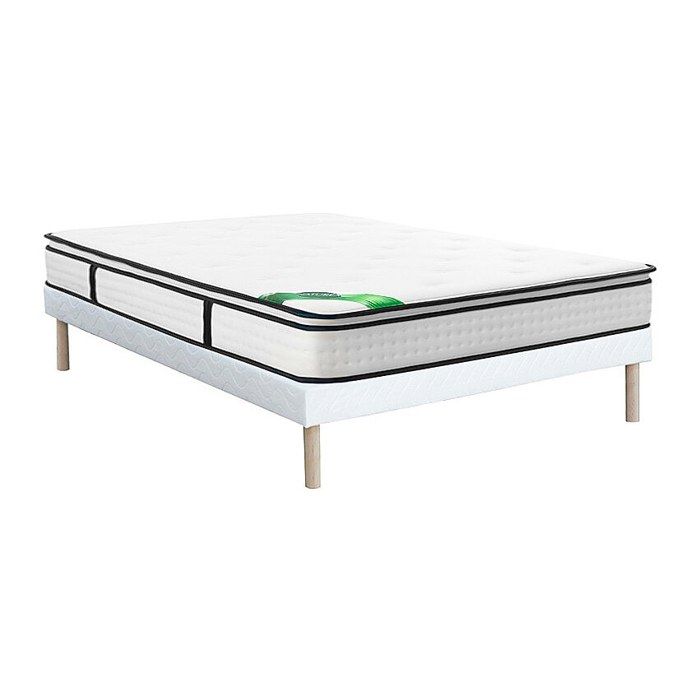 Ensemble 160 x 200 cm sommier tapissier + matelas ressorts ensachés 7 zones surmatelas intégré et coutil bambou ép.26cm - MIREZA de