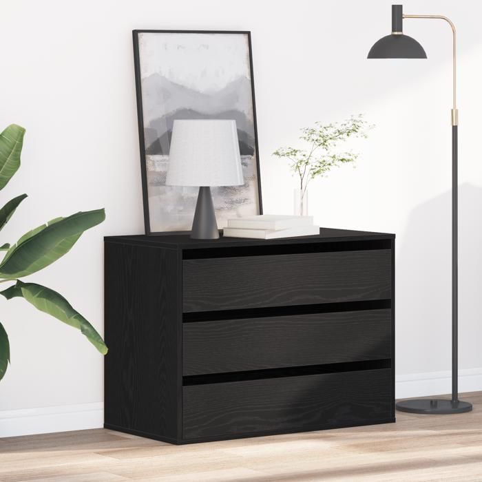 Commode dangle en chêne noir - VIDAXL - 80x41x58 cm - Bois dingénierie - Noir - 3 tiroirs - Finition mat
