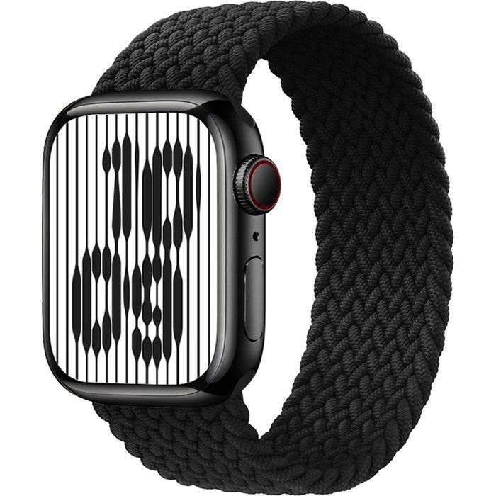 Stravo Bracelet nylon tressé style Solo ajustable et élastique pour Apple Watch 42/41/40/38 mm (Séries 1–11 SE) – Taille S – Noir