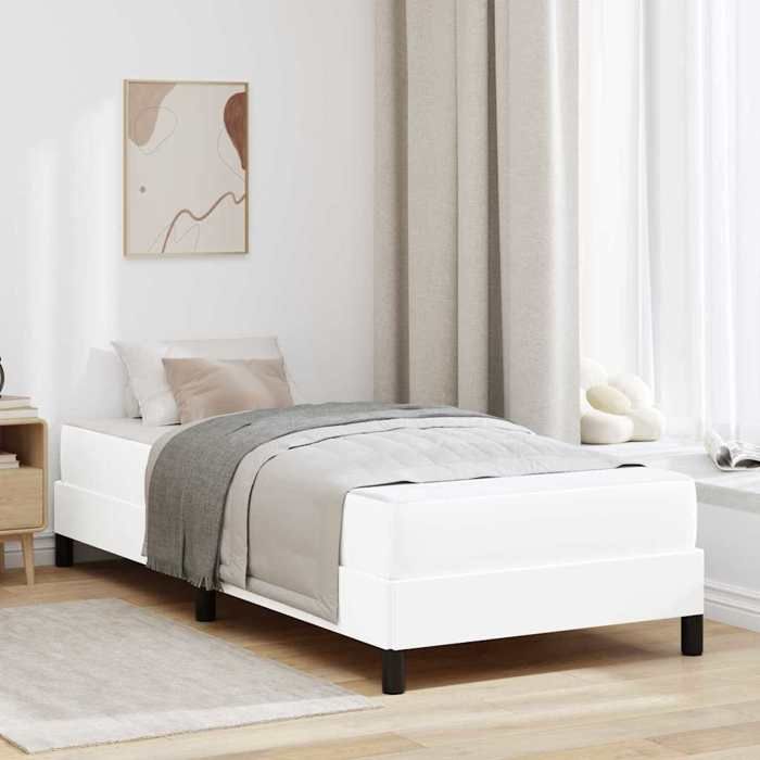 Structure de lit avec matelas - UU - 90x200 cm - Blanc pur - Tissu - Bois dingénierie - Poids maximal 140 kg