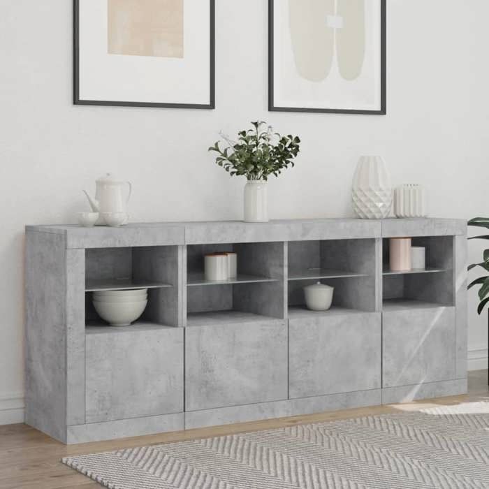 Buffet - MOTHINESSTO - DS1418 - Gris béton - Bois - MODERNE Buffet avec lumières LED - Gris béton - 163x37x67 cm 91154