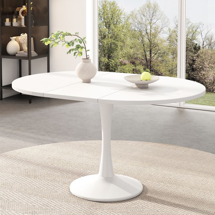 Table Ovale à Manger Extensible Ronde 100-140 cm Blanche 4-6 Personnes en MDF