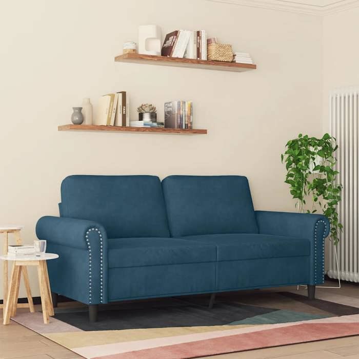 Bleu SOFA - PHSH - Canapé avec 2 places - contemporain - Bleu 140 cm Velours C1826