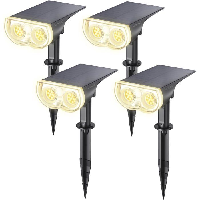 Spot Solaire Extérieur 800lm - 3 Modes dÉclairage Blanc Chaud 3000K et 22 LED - Étanche IP65 Lot de 4